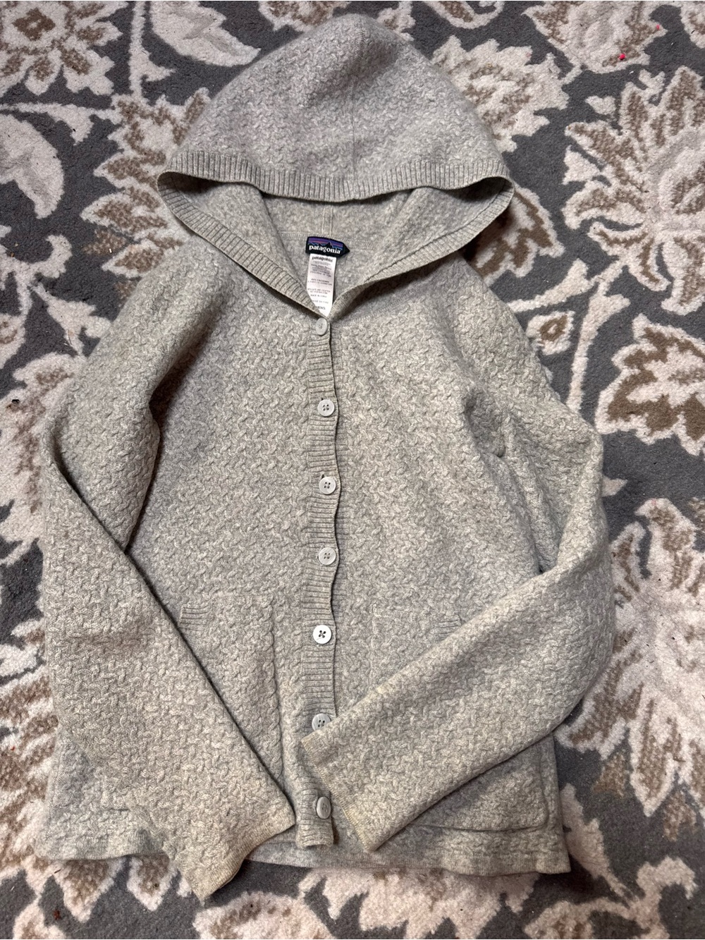 Patagonia 100% Cashmere Hooded Cardigan Sweater Gray Soft Luxury Knit - Picture 2 of 9
